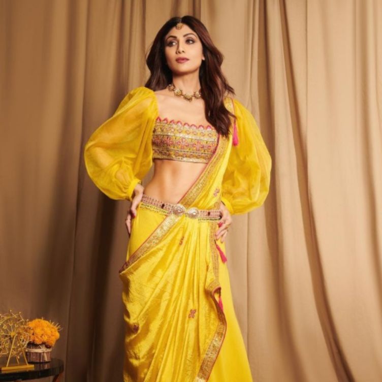 shilpa shetty yellow saree bollywood actress