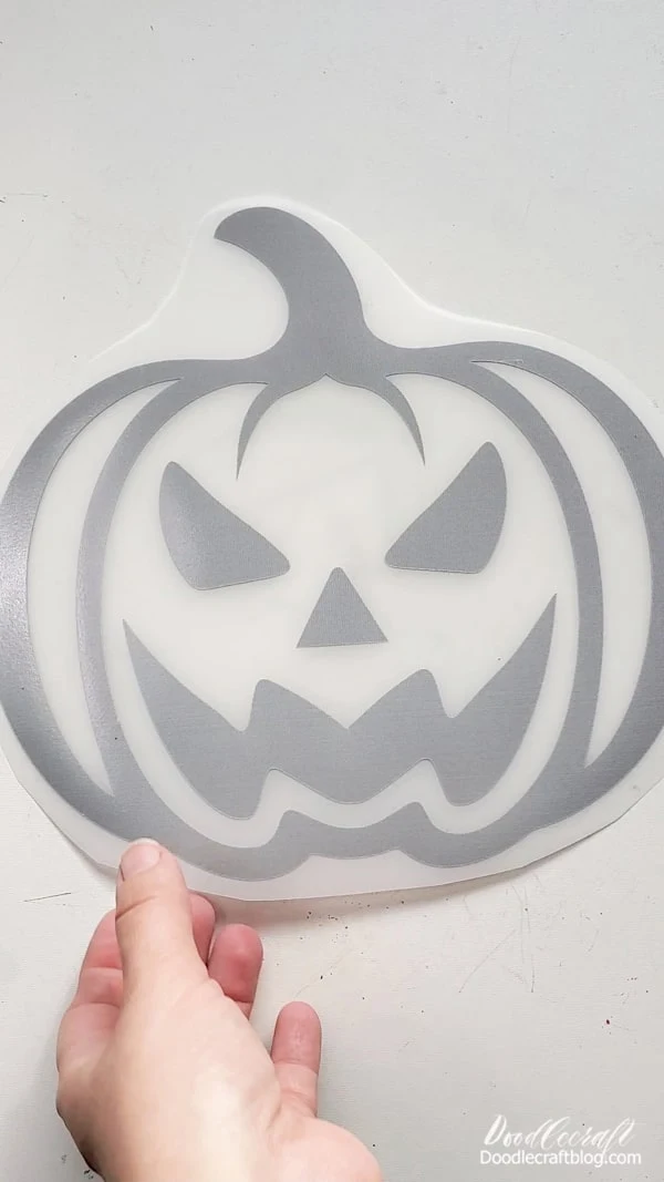 This jack-o-lantern is 9 inches wide.   I love reflective vinyl.   I wear reflective suspenders when I go walking or running in the mornings...and they are super nerdy.   I love making my own reflective work out shirts so I don't have one extra thing to wear.   I just need to make some that are long sleeve!