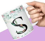 Colorful Floral Alphabet Letter S Printed Coffee Mug