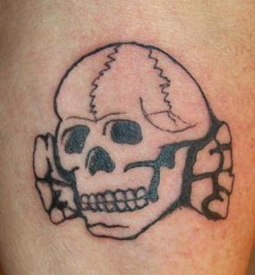 a Totenkopf tattoo - a symbol of the Neo-Nazi movement