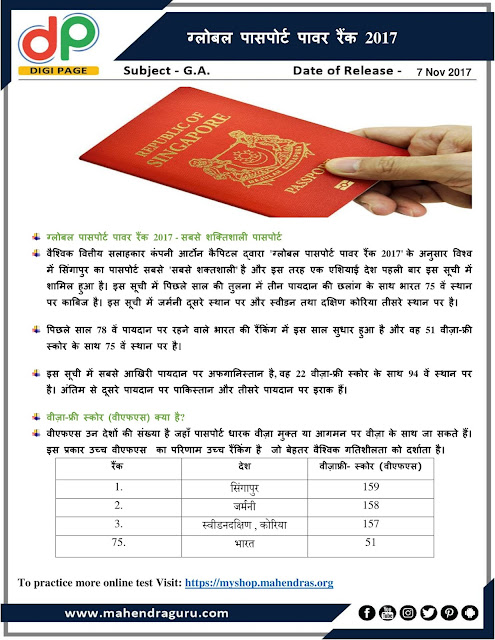 DP | IBPS RRB PO Mains Special : Global Passport Power Rank  |  07 - Nov - 2017