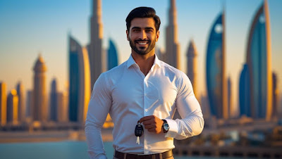 Confident Pakistani driver preparing for work in Qatar