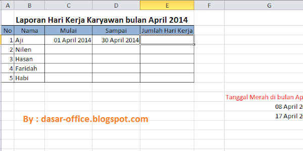 Contoh Soal Excel Menghitung Jumlah Hari Kerja Karyawan dengan Excel