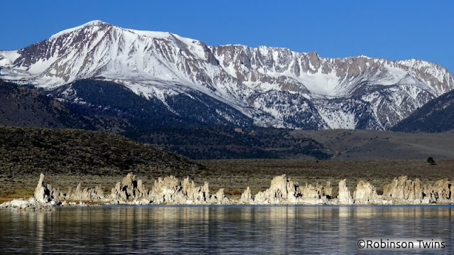 Mono Lake tufa towers and Sierra Nevada snowy mountains, spring 2016