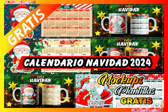 plantillas tazas calendario 2024 navideño