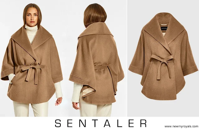 Meghan Markle wore Sentaler Baby Alpaca Cape with Shawl Collar and Belt in Dark Camel