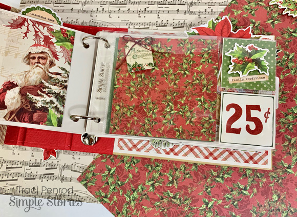 Simple Vintage Christmas Mini Album Page with Santa & Flowers