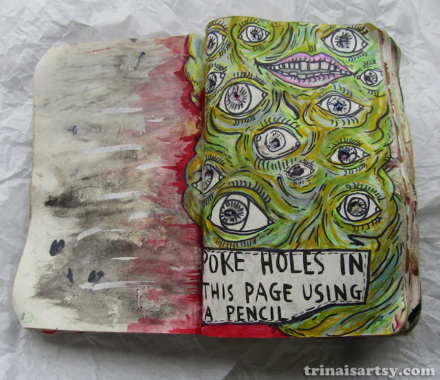 Wreck this Journal - Poke holes in this page using a pencil with a blobby eye monster