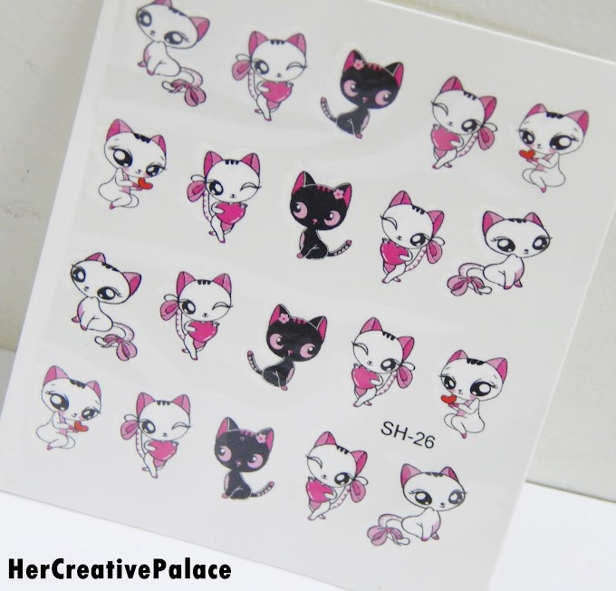 Born Pretty Store Cute Cat Romantic Love Pattern Water Decals: Review, NOTD