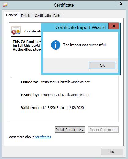 Trusted Root Certification  import complete