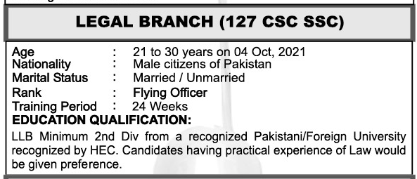 PAF Jobs in Legal Branch (127 CSC SSC)