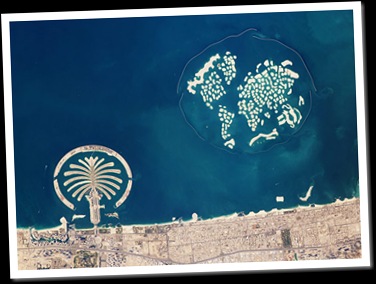 Arquipélagos artificiais em Dubai vistos da órbita (Foto: Earth Observatory/NASA / Divulgação)