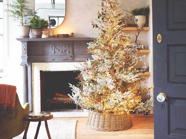 One place you can hang your wreath is in front of your fireplace.  Chinoiserie  christmas, Chinoiserie chic, Flocked christmas trees