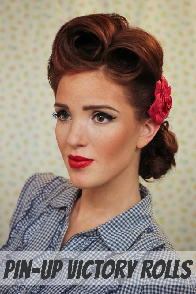 Image of Victory roll retro hairstyle for long hair