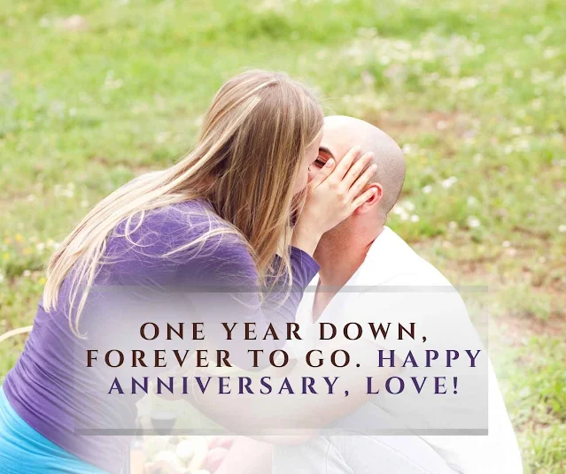 Couple sharing an anniversary kiss.