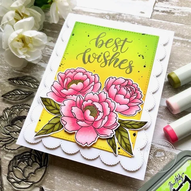 Sunny Studio Stamps: Pink Peonies Frilly Frame Dies Birthday Card by Lynn Put