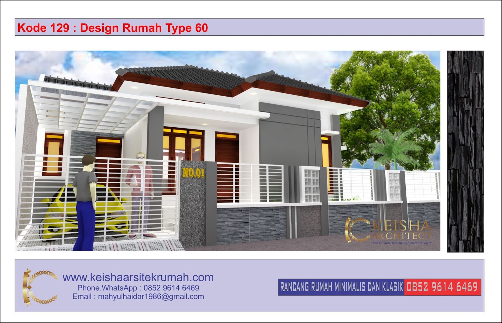 KODE 129 DESAIN RUMAH TYPE 60 MINIMALIS LOKASI BANDA ACEH