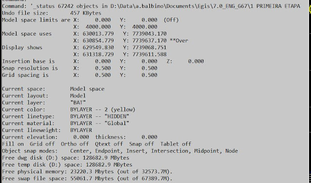 Comando STATUS do AutoCAD