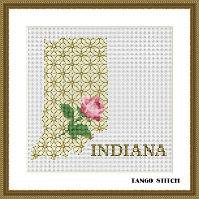 Indiana USA state map cross stitch pattern