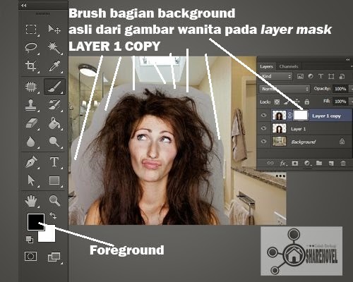 Gunakan Brush Untuk Menghapus Background Asli Pada Gambar Wanita - Teknik Seleksi Rambut Di Photoshop Menggunakan Blend Mode