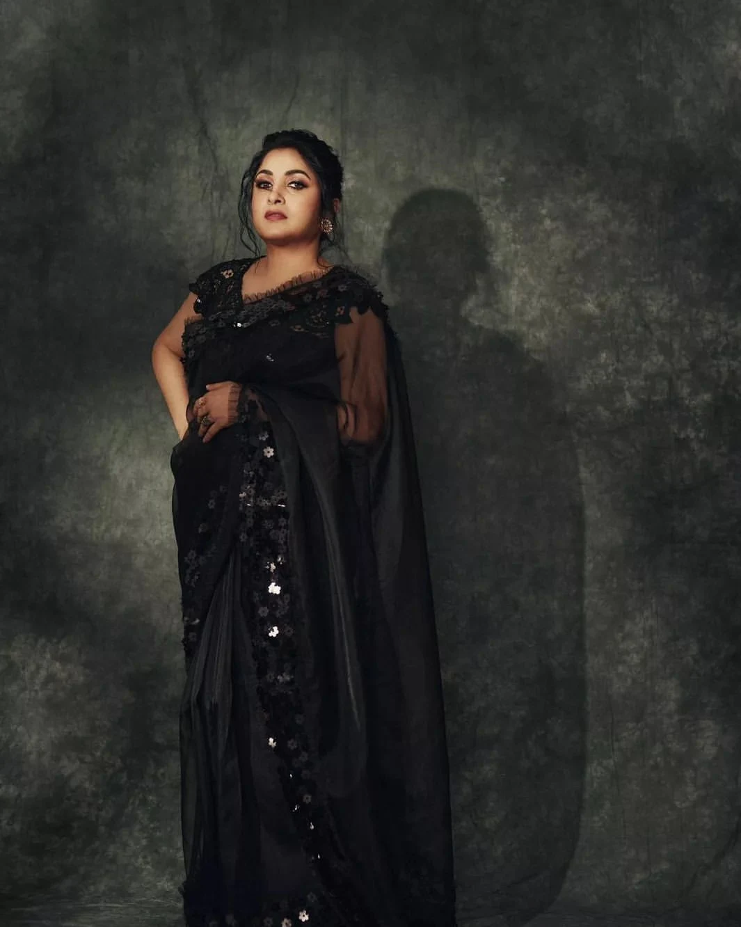 Actress Ramya krishnan black transparent saree Pics