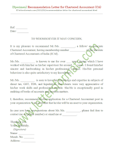 recommendation letter for chartered accountant