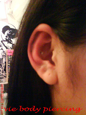 Conch piercing using piercing needle . Posted by Vie G.