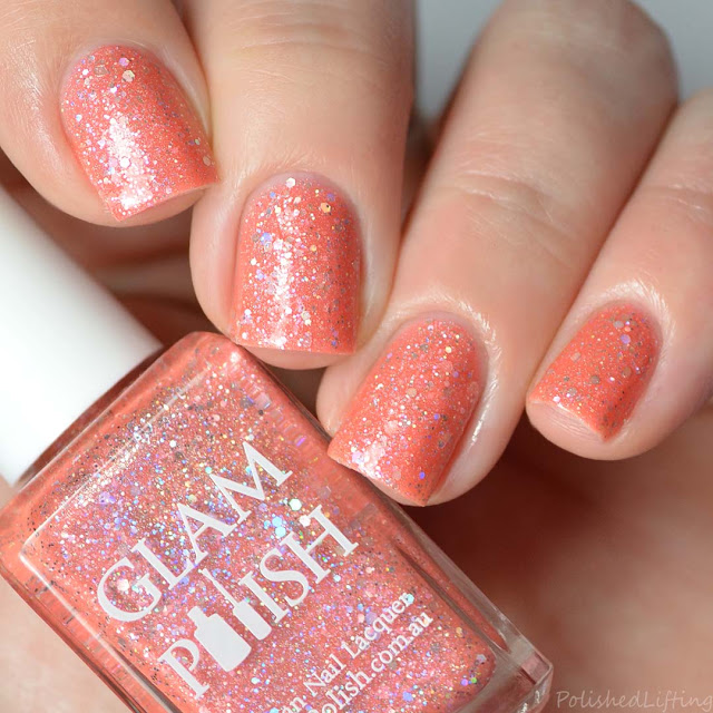 coral holographic nail polish