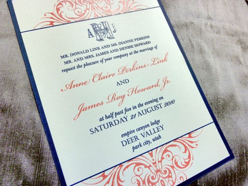 Coral Navy Savannah Wedding Invitation