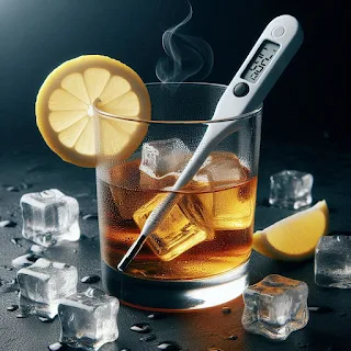 whiskey glass with a thermometer in it