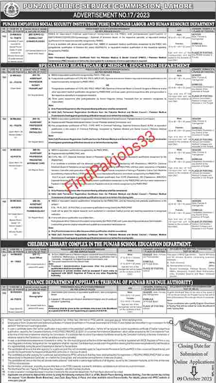 Punjab Public Service Commission PPSC jobs Advertisement No 17/2023