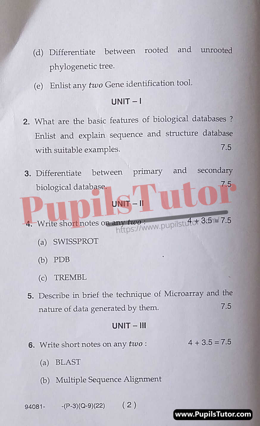 M.D. University B.Sc. [Bio-Tech] Bio Informatics 5th Semester Important Question Answer And Solution - www.pupilstutor.com (Paper Page Number 2)