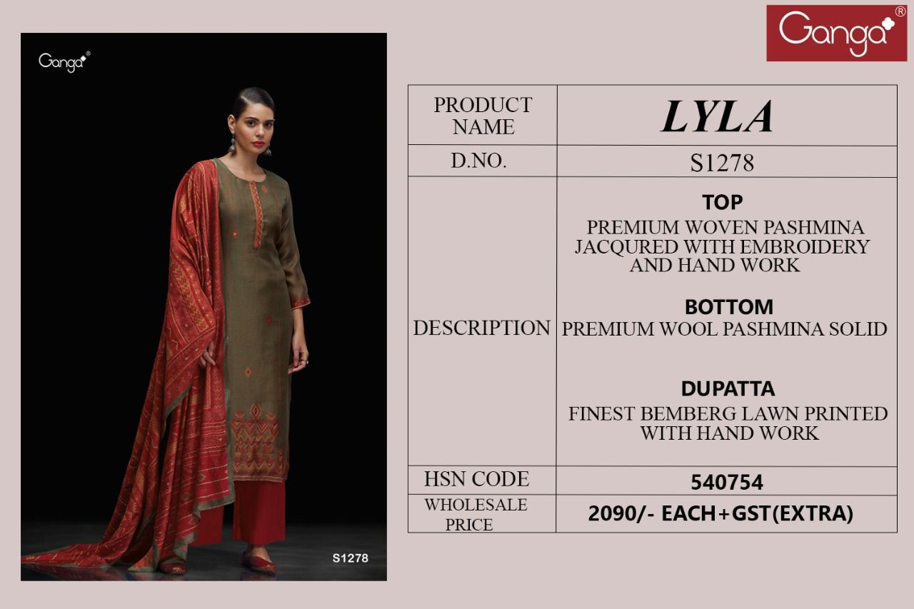Ganga Lyla 1278 Pashmina Dress Material Catalog Lowest Price