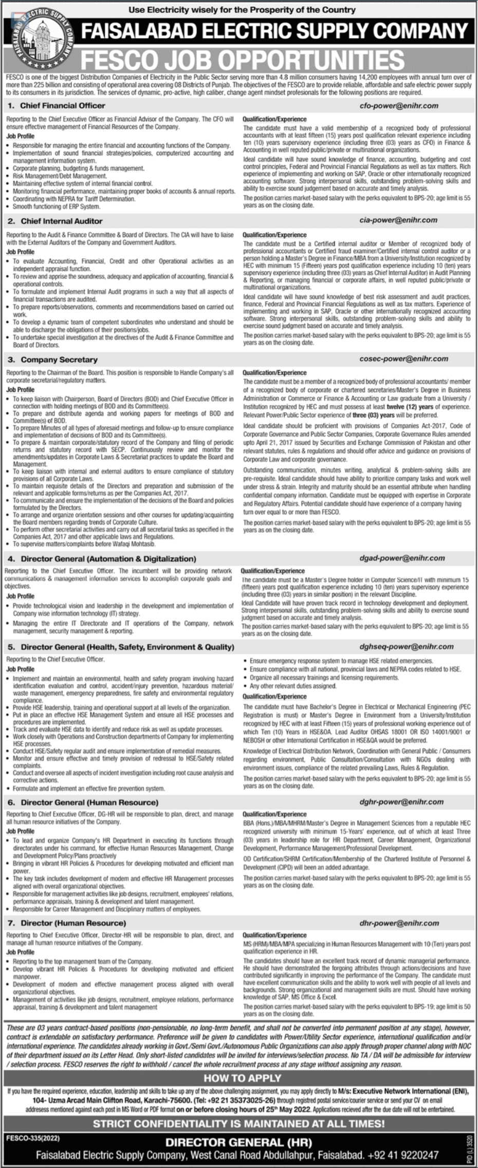 Latest Faisalabad Electric Supply Company Limited FESCO Management Posts Faisalabad 2022