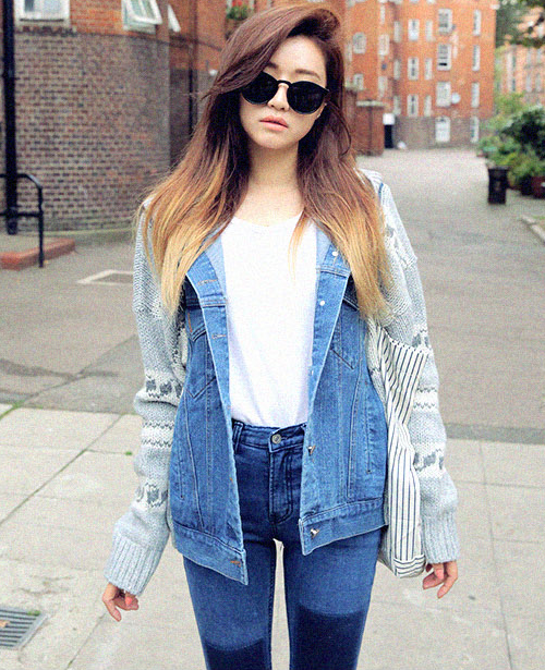 Pattern Knit Denim Jacket