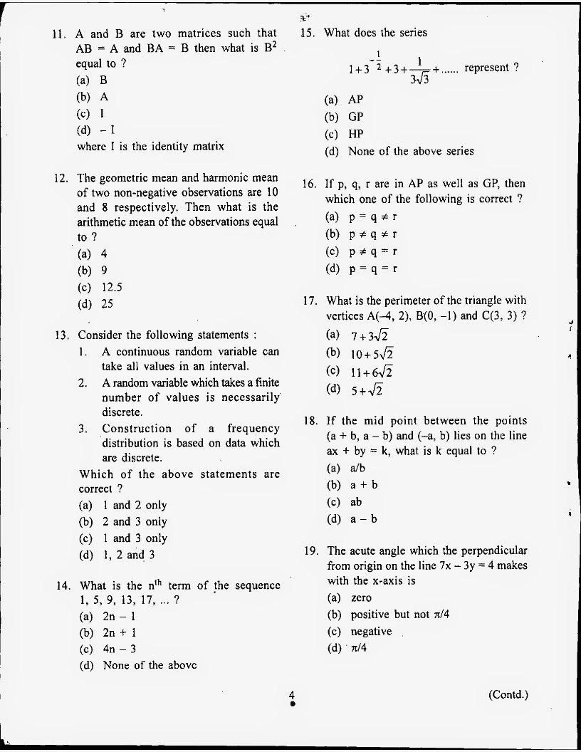 Questions and answer key of NDA NA 2012 April mathematics exam