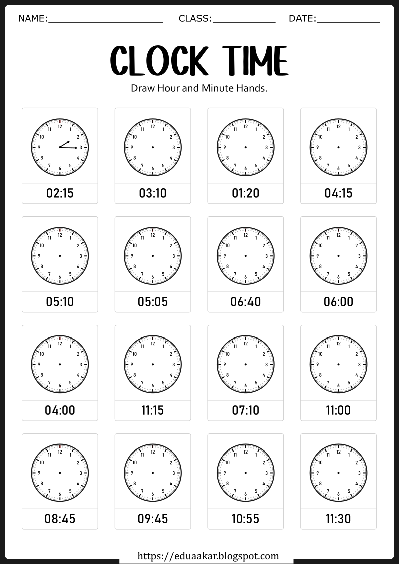 Free Printable Clock and Time Worksheet