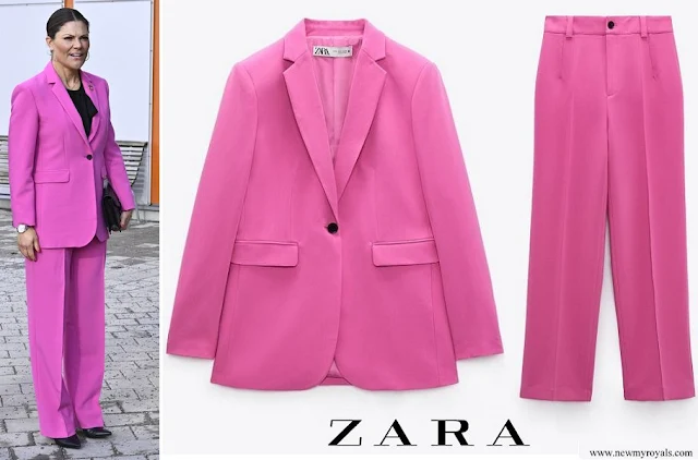 Crown Princess Victoria wore Zara Tailored Buttoned Fuchsia Blazer and Full Length Fuchsia Trousers