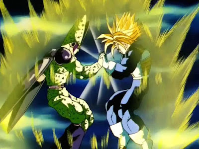 ultra super saiya trunks vs cell, trunks vs perfect cell, super siya trunks, ultra super saiya trunks