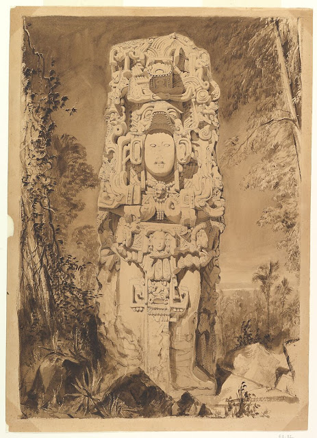 estela de Copán desenhada pelo ilustrador inglês Frederick Catherwood