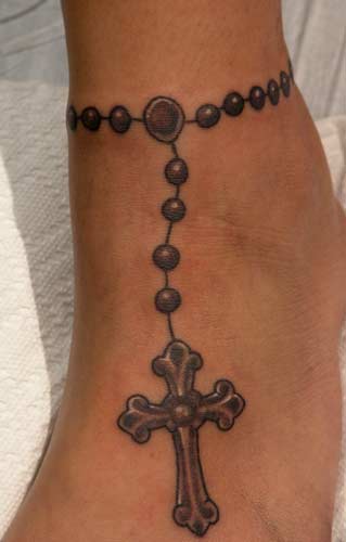 A myriad of different styles and variations can be Rosary Ankle Tattoo