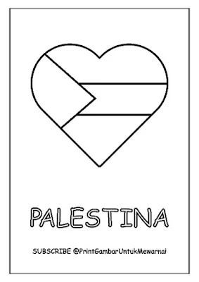 Gambar Mewarnai Bendera Palestina PDF Bentuk Love Hati 1