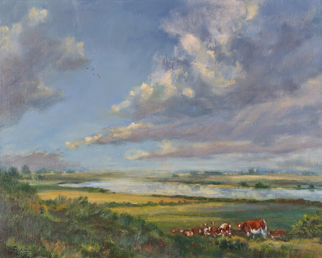 IJssel, schilderij, Wolken, Skypainter, IJssel schilder, rivier landschap