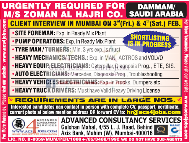 Zoman Al Hajri Co Urgent Jobs for Saudi Arabia