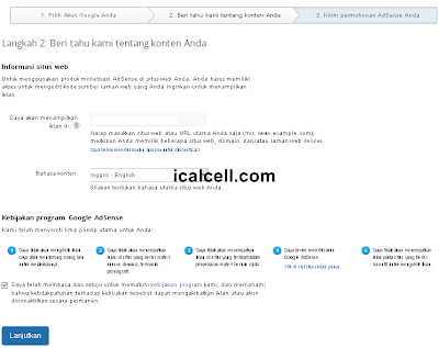 Dashboard Pendaftaran Google Adsense Versi 3 - Masukkan Informasi Situs