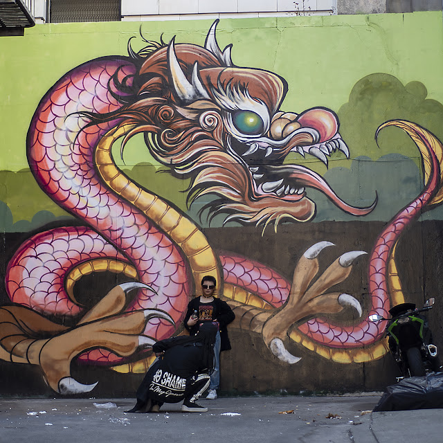 Pink Dragon graffiti, photo shoot, model, streets, photography, 