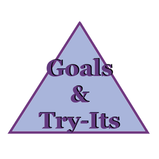 [image description] Purple and blue triangle badge that reads, Goals & Try-its. 