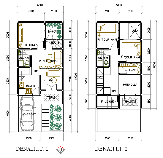 Sketsa Denah Rumah 2 Lantai Type 21 36 45 54 70 Minimalis 2014 