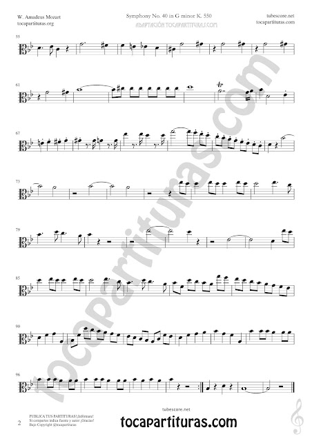 Hoja 2 Viola Partitura de Sinfonía Nº 40 Sheet Music for Viola Music Score PDF y MIDI aquí Vídeo