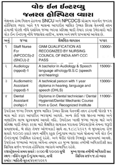 General-Hospital-Vyara-Recruitment-2021-Staff-Nurse-Other-Posts-Walk-in-Interview MaruGuj.in